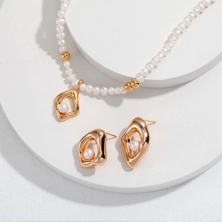 Asymmetrical Freshwater Pearl Stud Earrings