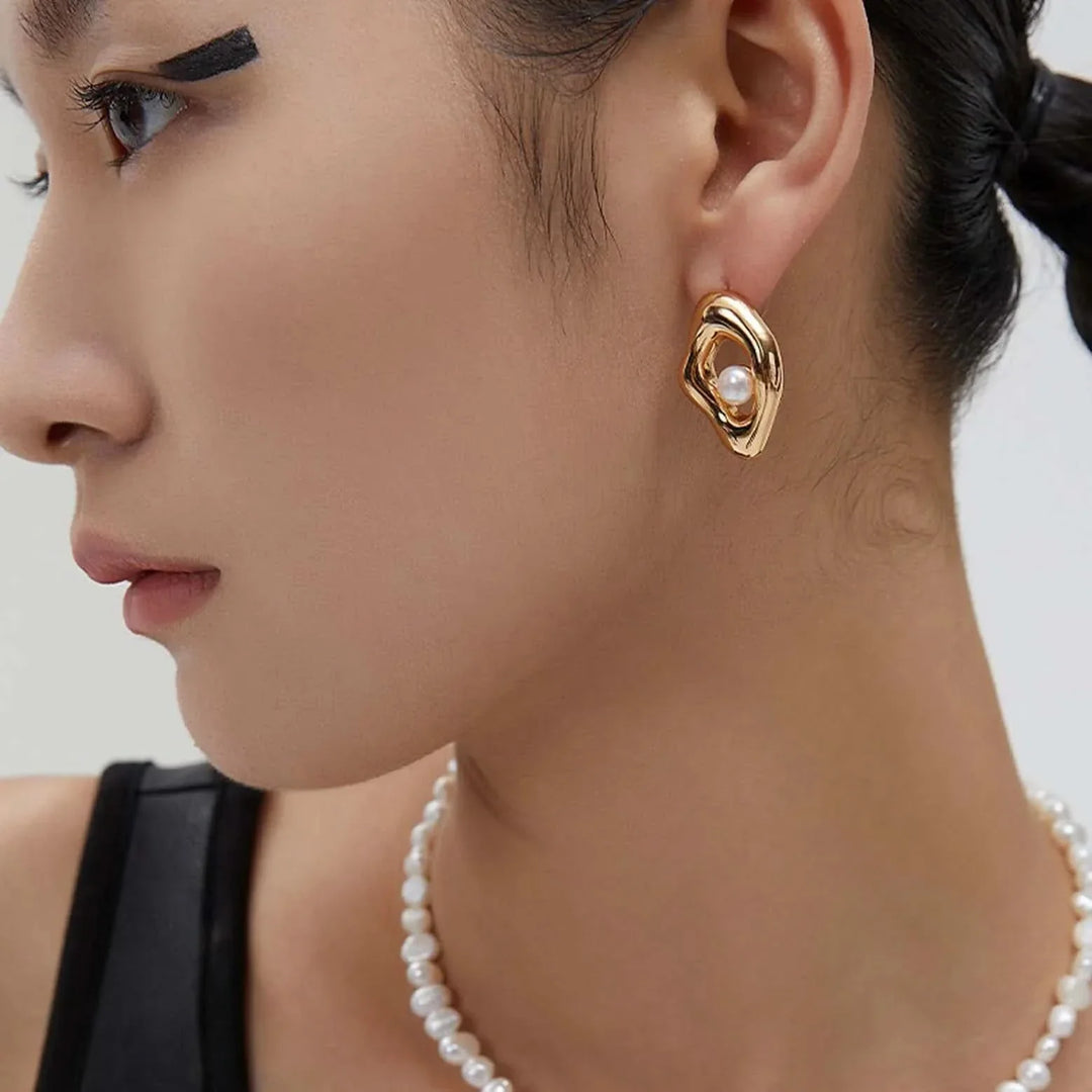 Asymmetrical Freshwater Pearl Stud Earrings