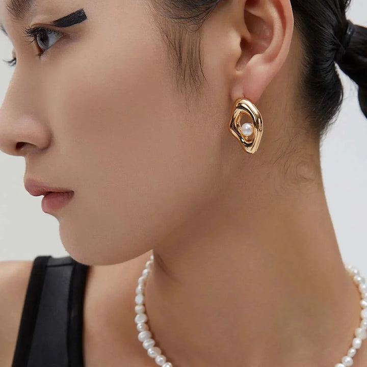 Asymmetrical Freshwater Pearl Stud Earrings