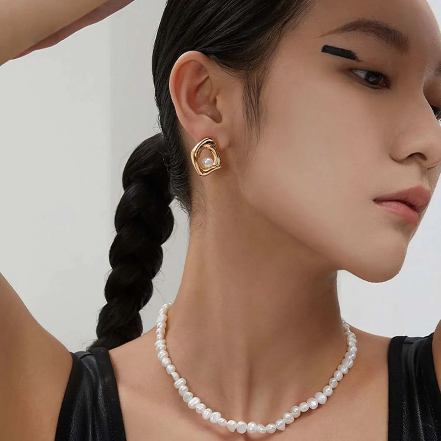 Asymmetrical Freshwater Pearl Stud Earrings