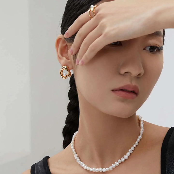 Asymmetrical Freshwater Pearl Stud Earrings