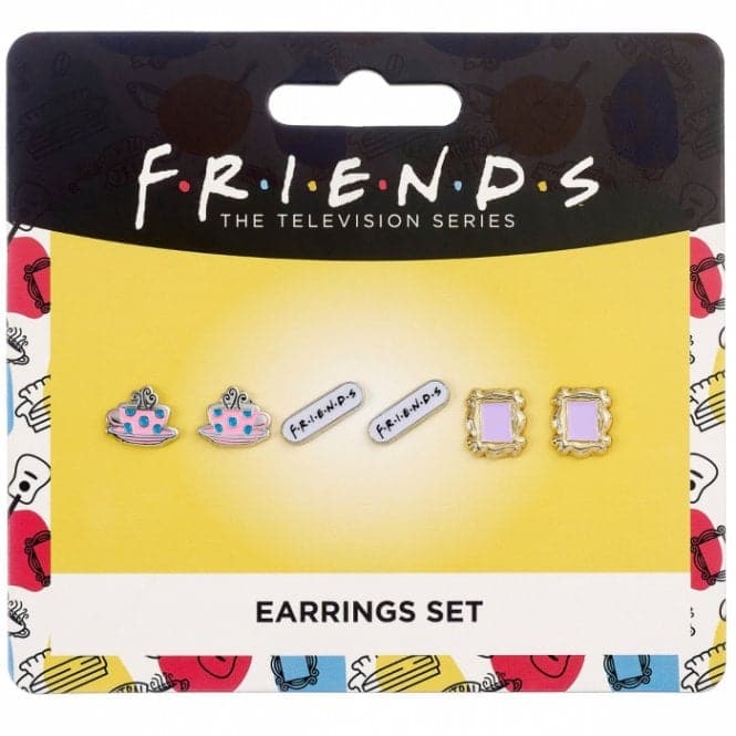 FRIENDS TV Show Set of 3 Earring Studs; Frame, Coffee Cup, FRIENDS LogoFRIENDSFTE0014