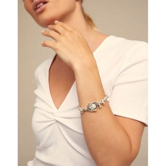 Full Moon Turquoise Metal Natural Stone BraceletUNOde50PUL2216AZUMTL0L