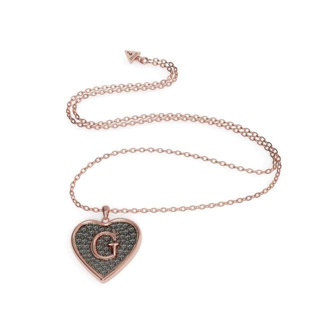 G Shine Rose Gold 34'' Black Pave Heart Long Necklace UBN79041Guess JewelleryUBN79041