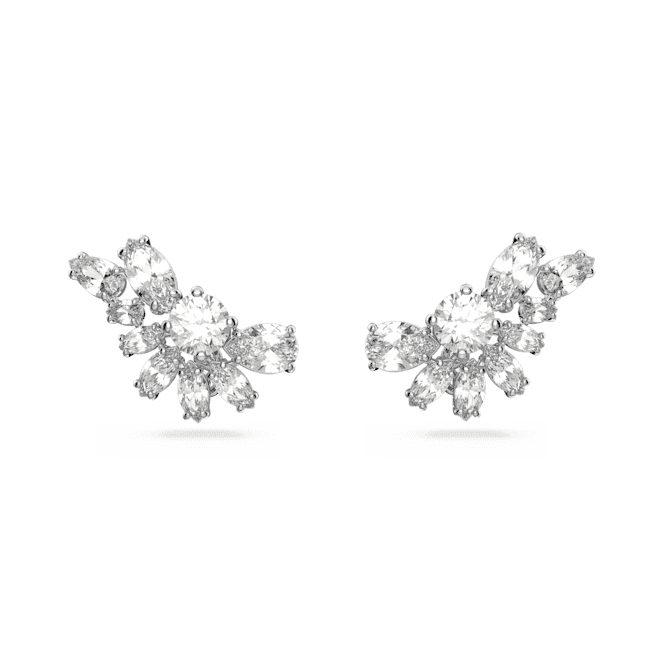 Gema Drop Asymmetric Design Flower White Rhodium Plated Earrings 5644680Swarovski5644680