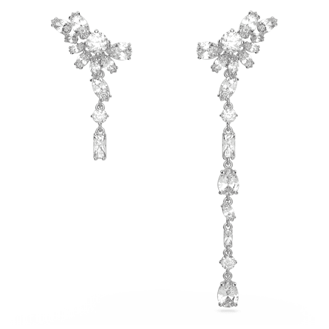 Gema Drop Asymmetric Design Flower White Rhodium Plated Earrings 5644680Swarovski5644680