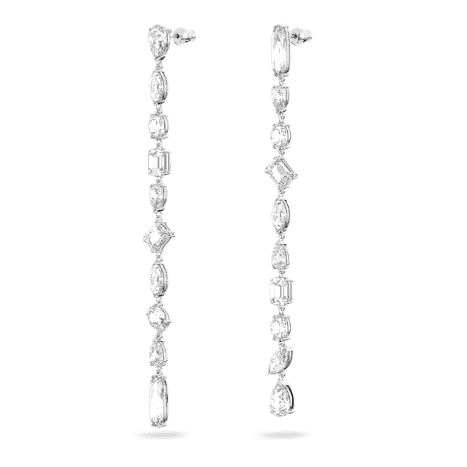 Gema Drop Asymmetric Design Long White Rhodium Plated Earrings 5639328Swarovski5639328