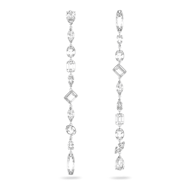 Gema Drop Asymmetric Design Long White Rhodium Plated Earrings 5639328Swarovski5639328