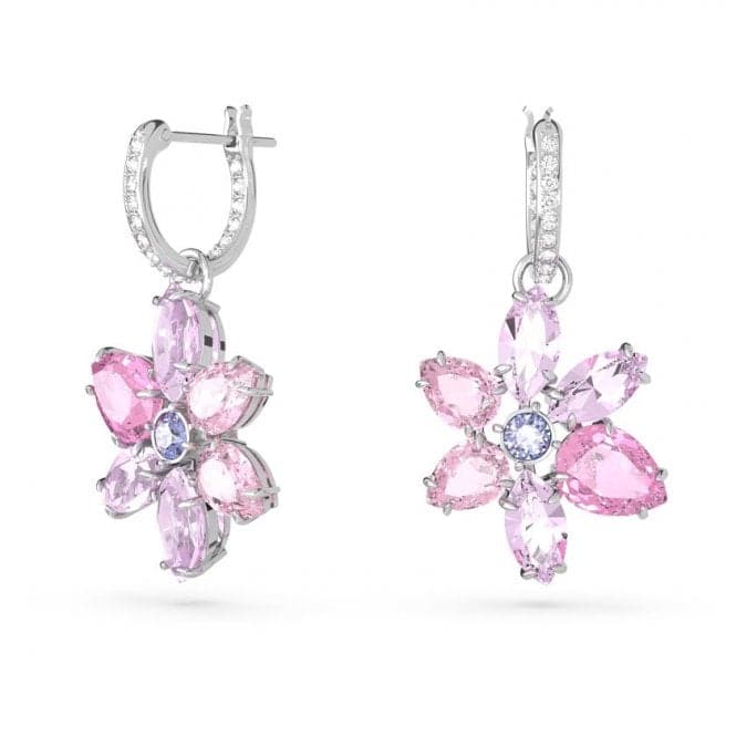 Gema Rhodium Plated Pink Flower Hoop Earrings 5658397Swarovski5658397