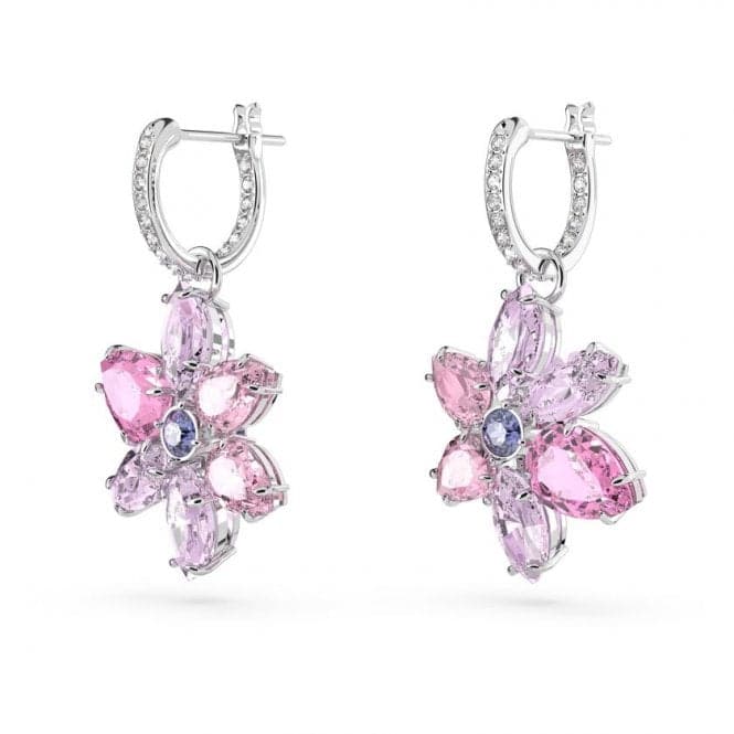 Gema Rhodium Plated Pink Flower Hoop Earrings 5658397Swarovski5658397