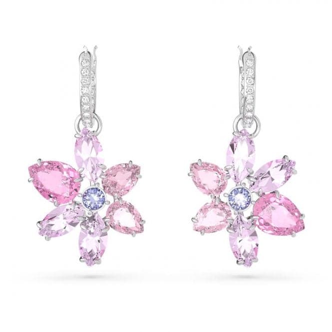 Gema Rhodium Plated Pink Flower Hoop Earrings 5658397Swarovski5658397