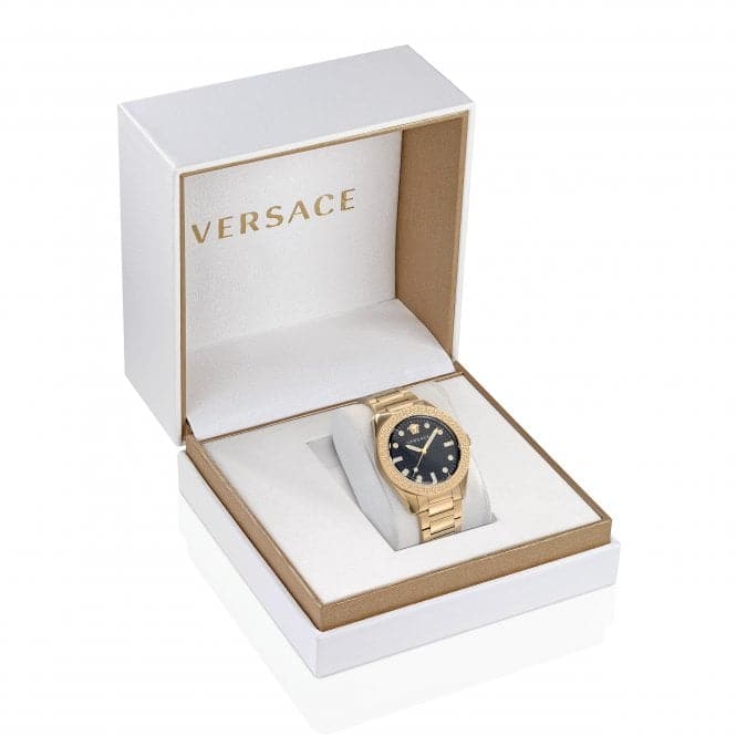 Gents Greca Dome Gold - Tone Black Watch VE2T00522Versace WatchesVE2T00522