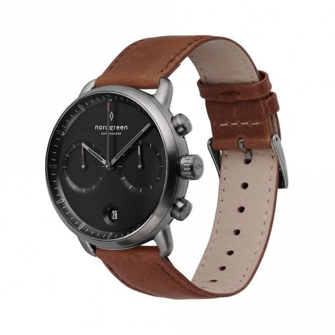 Gents Pioneer Leather Gun Metal 42mm Watch PI42GMLEBRBLNordgreenPI42GMLEBRBL