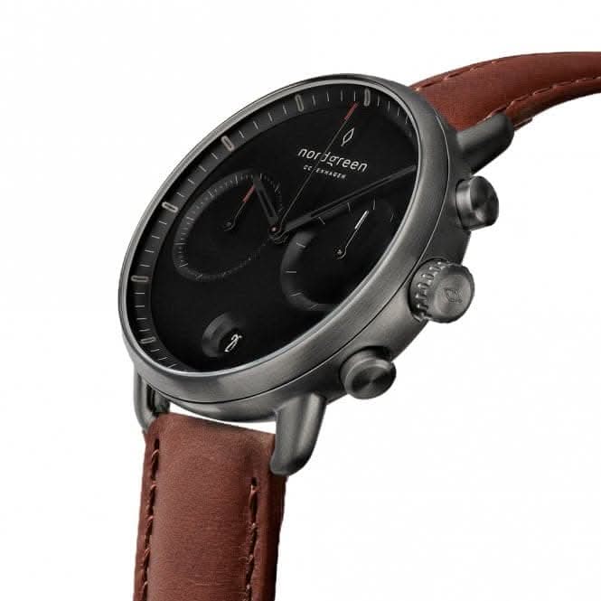 Gents Pioneer Leather Gun Metal 42mm Watch PI42GMLEBRBL