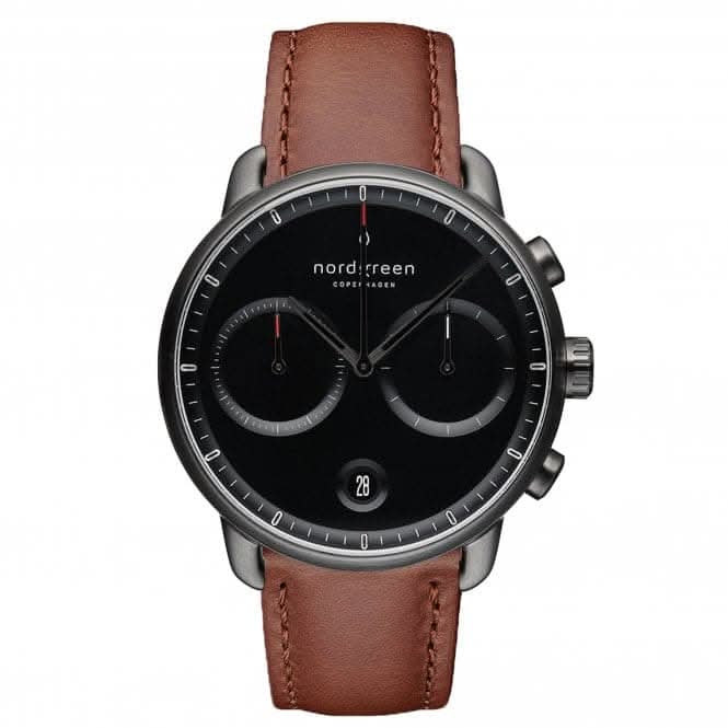 Gents Pioneer Leather Gun Metal 42mm Watch PI42GMLEBRBL