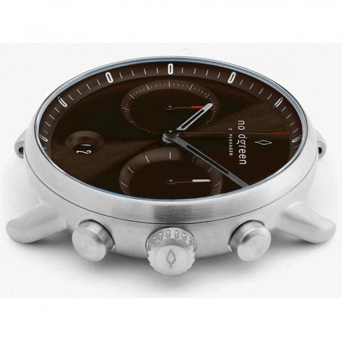 Gents Pioneer Leather Silver 42mm Watch PI42SILEBRBSNordgreenPI42SILEBRBS