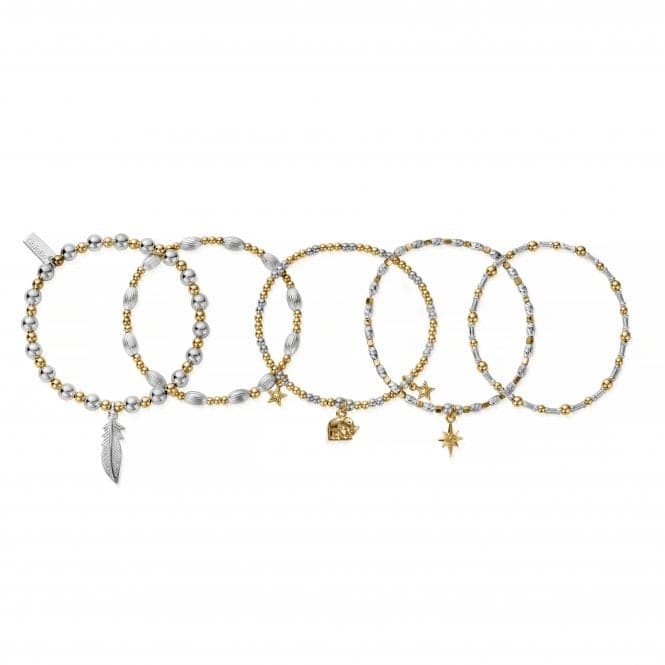 Gold And Silver Lucky Stack Of 5 Bracelets GMBSTA5LChloBoGMBSTA5L