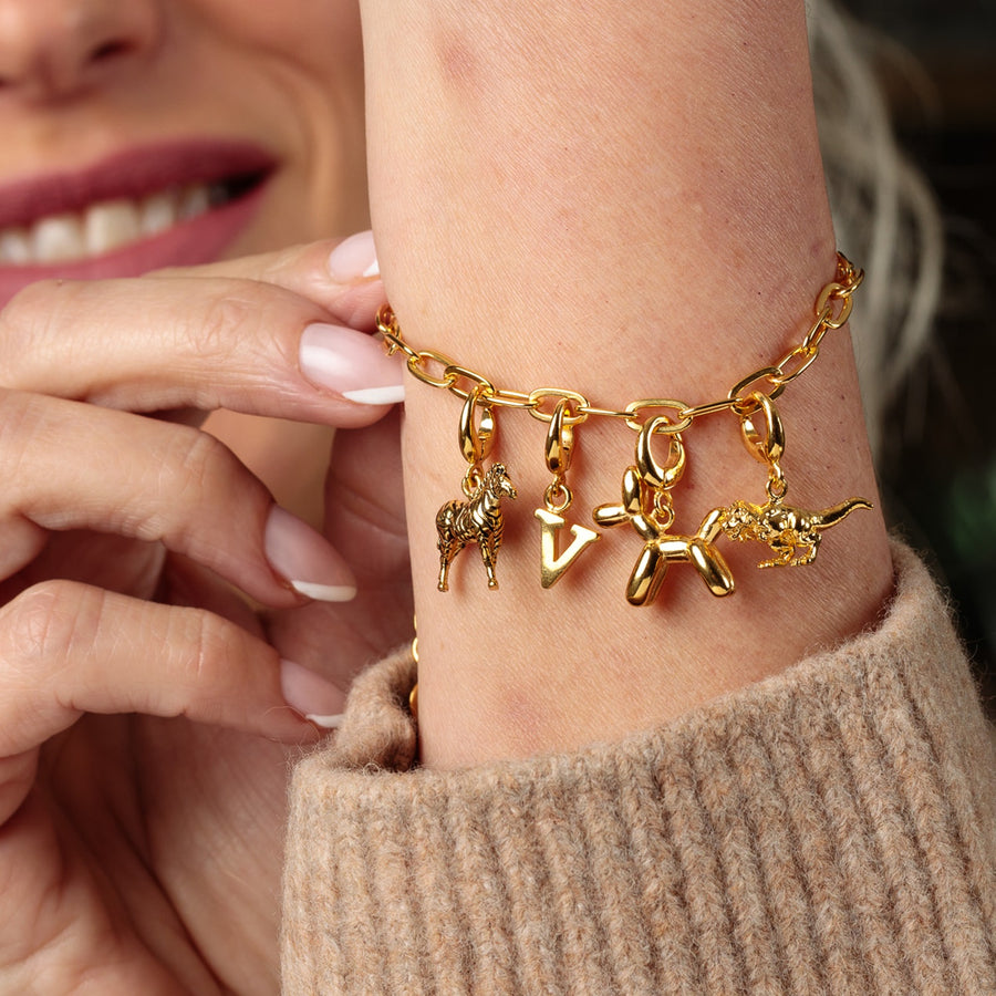 Gold Plated Letter Charm Bracelet CBRGCL-A
