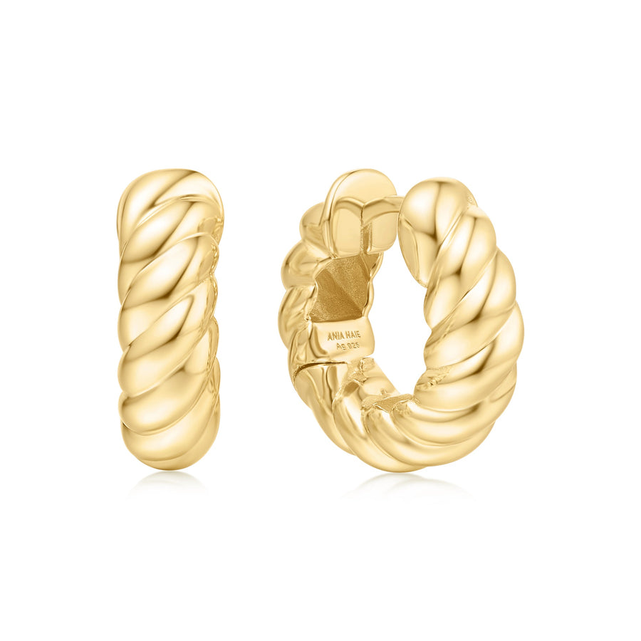 Gold Bold Texture Medium Huggie Hoop Earrings E063 - 07GAnia HaieE063 - 07G