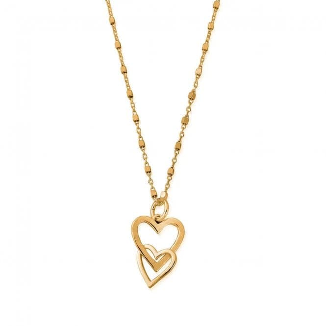 Gold Delicate Cube Interlocking Love Heart Necklace GNDC1069ChloBoGNDC1069