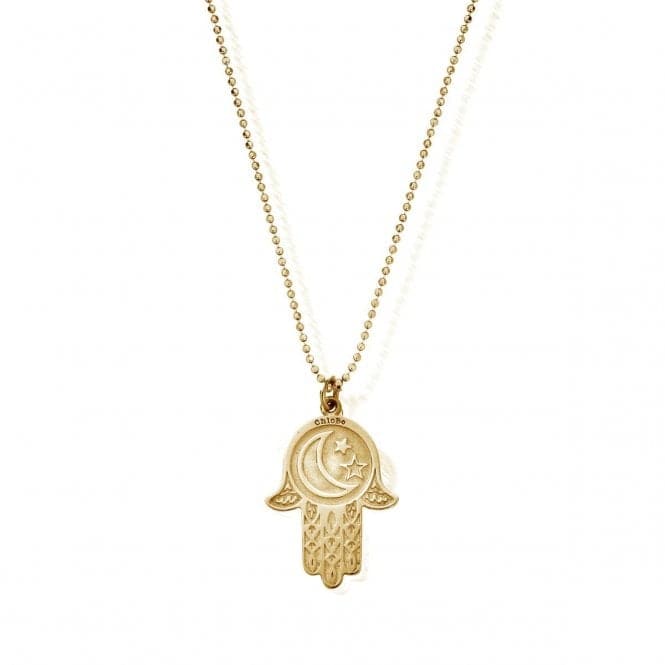 Gold Diamond Cut Moon & Stars Hamsa Hand Pendant GCDC1618ChloBoGCDC1618