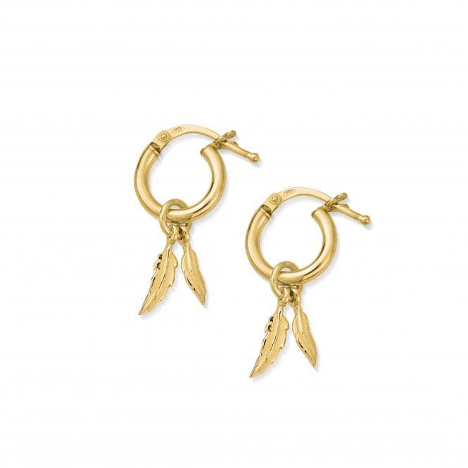 Gold Double Feather Small Hoop Earrings GEH1096ChloBoGEH1096
