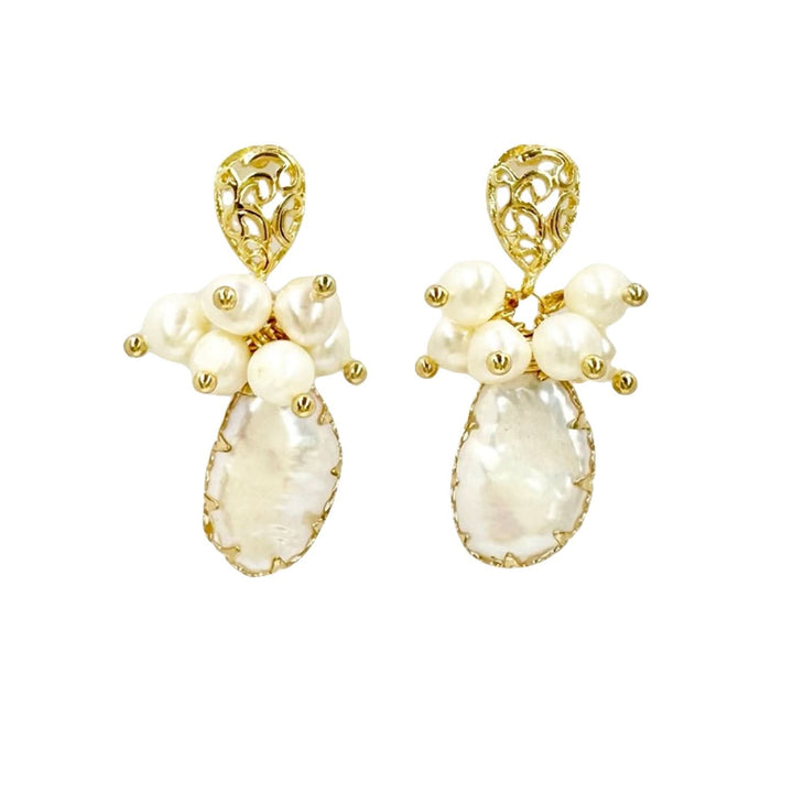 Gold Engraved Pearl Drop Earrings
