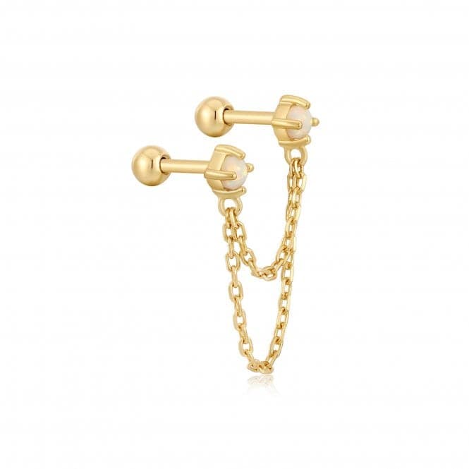 Gold Kyoto Opal Drop Chain Barbell Single Earring E047 - 06GAnia HaieE047 - 06G