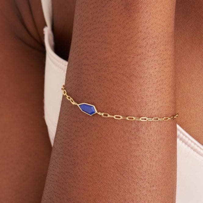 Gold Lapis Emblem Chain Bracelet B042 - 01G - LAnia HaieB042 - 01G - L