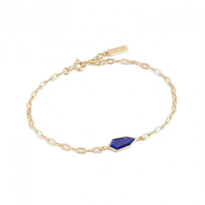 Gold Lapis Emblem Chain Bracelet B042 - 01G - LAnia HaieB042 - 01G - L