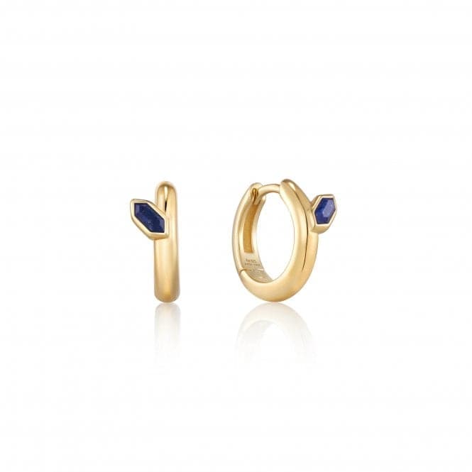 Gold Lapis Emblem Huggie Hoop Earrings E042 - 03G - LAnia HaieE042 - 03G - L