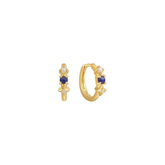Gold Lapis Star Huggie Hoop Earrings E039 - 02G - LAnia HaieE039 - 02G - L