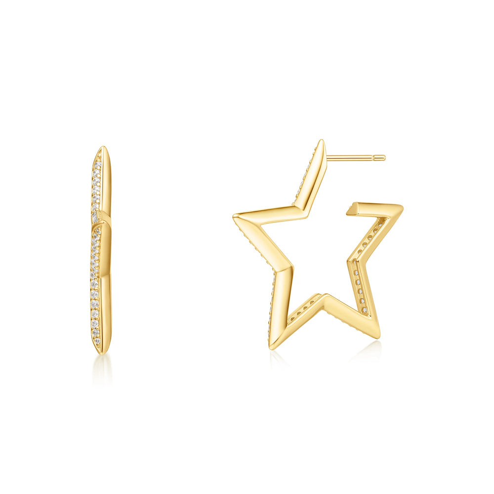 Gold Large Star - Shaped Pavé Hoop Earrings E064 - 09GAnia HaieE064 - 09G