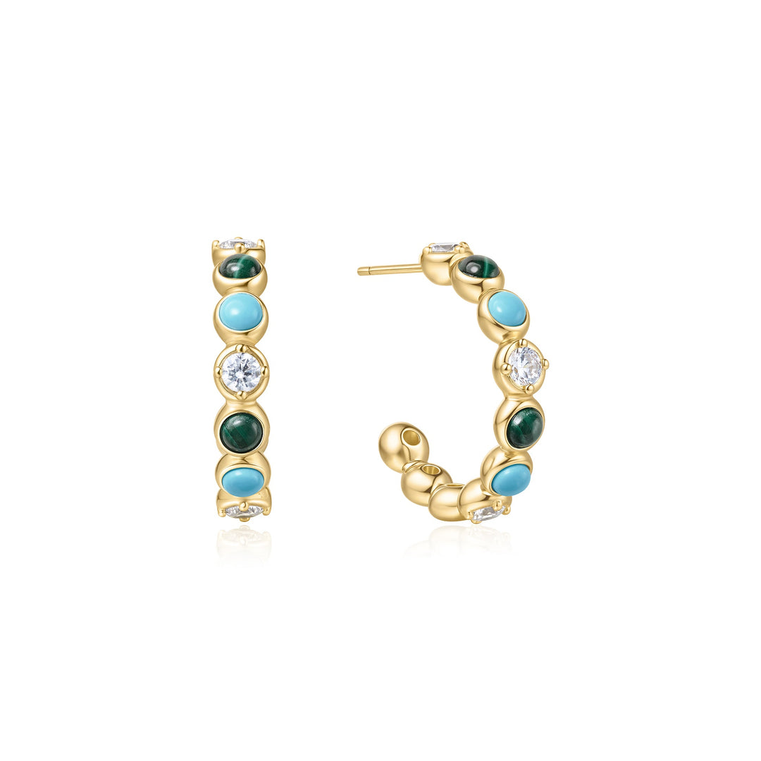 Gold Malachite and Turquoise Large Hoops E063 - 08GAnia HaieE063 - 08G