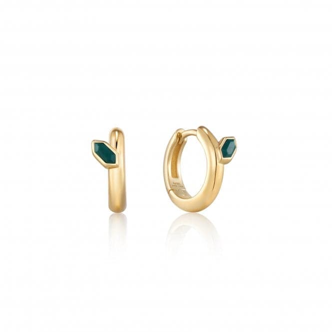 Gold Malachite Emblem Huggie Hoop Earrings E042 - 03G - MAnia HaieE042 - 03G - M