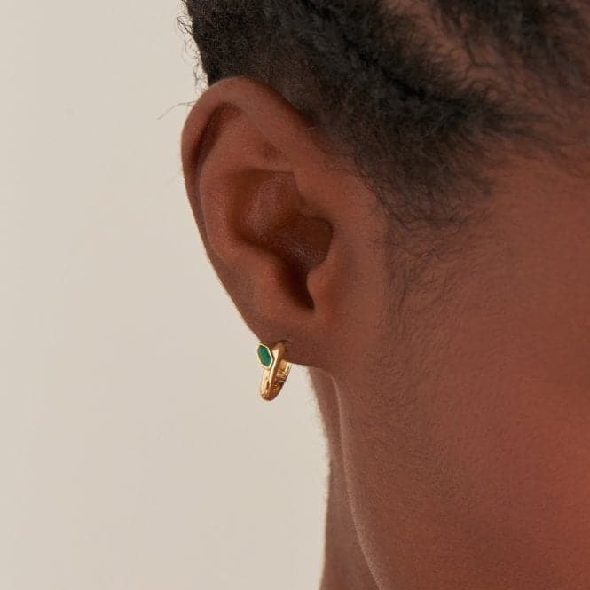 Gold Malachite Emblem Huggie Hoop Earrings E042 - 03G - MAnia HaieE042 - 03G - M