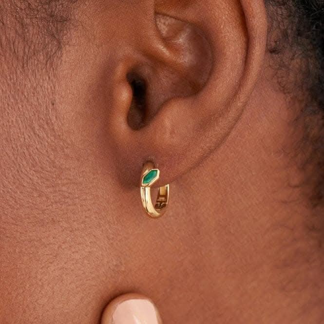 Ania Haie Gold Malachite Emblem Huggie Hoop Earrings E042 03G M Acotis Jewellery