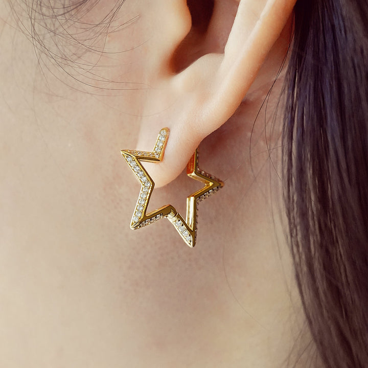 Gold Medium Star Pavé Hoop Earrings E064 - 05GAnia HaieE064 - 05G