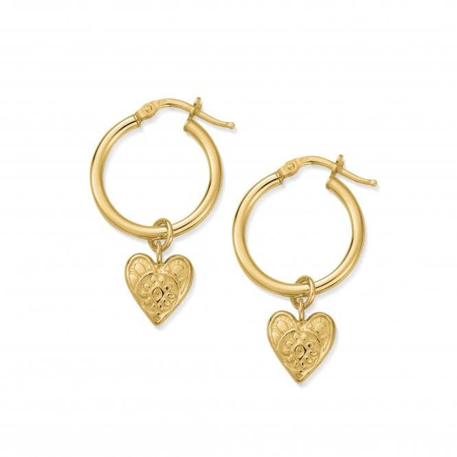 Gold Patterned Heart Hoop Earrings GEH758ChloBoGEH758