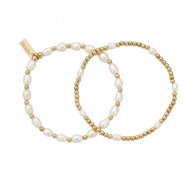 Gold Pearl Set Of 2 Bracelets GBSETPChloBoGBSETP