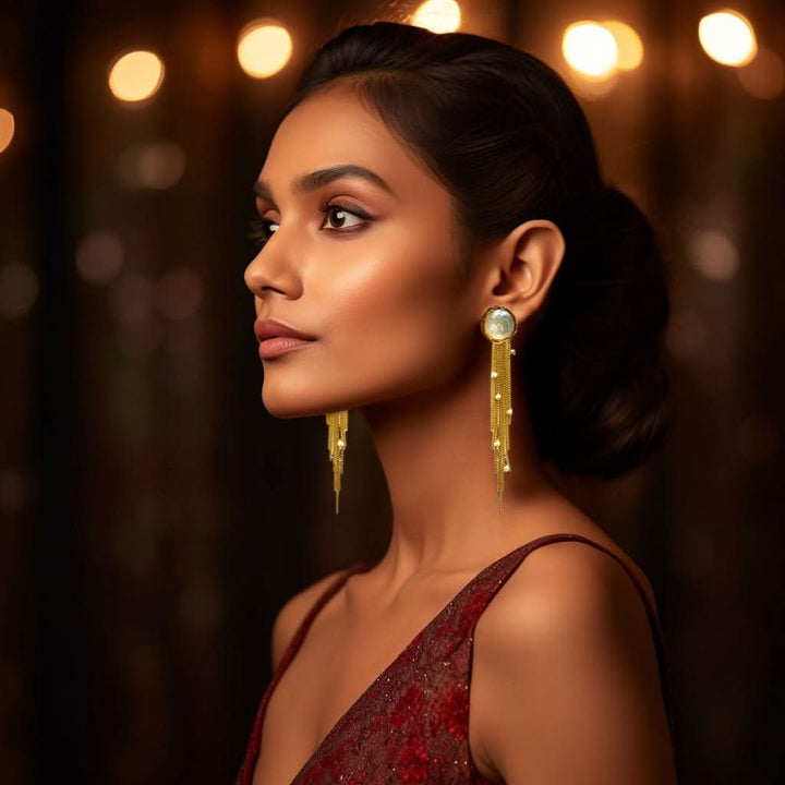 Gold Dangle Chain Baroque Pearl Earrings