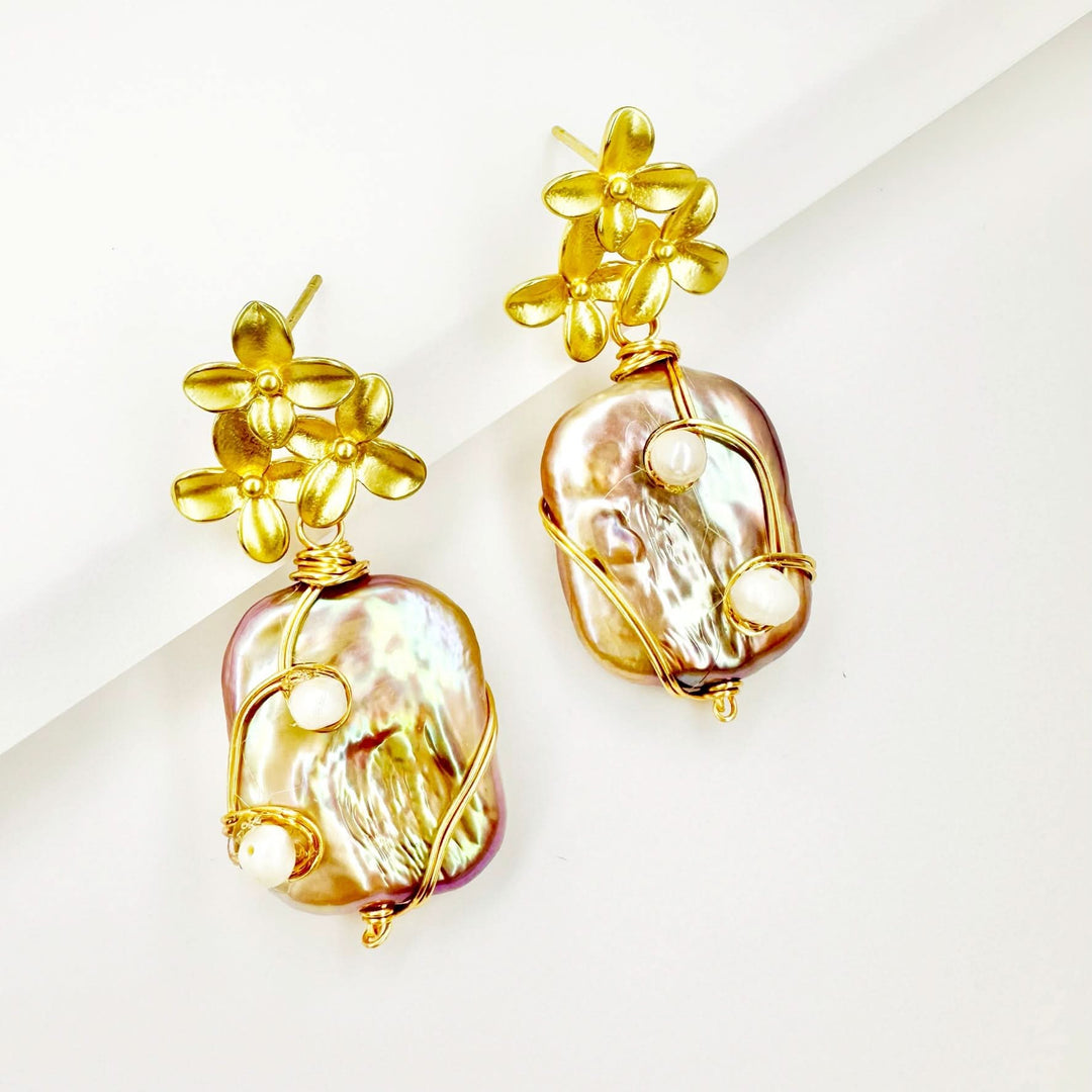 Gold Vermeil Petal Pink Baroque Pearl Earrings
