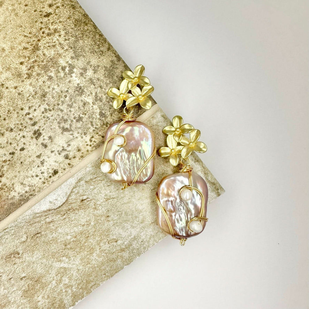 Gold Vermeil Petal Pink Baroque Pearl Earrings
