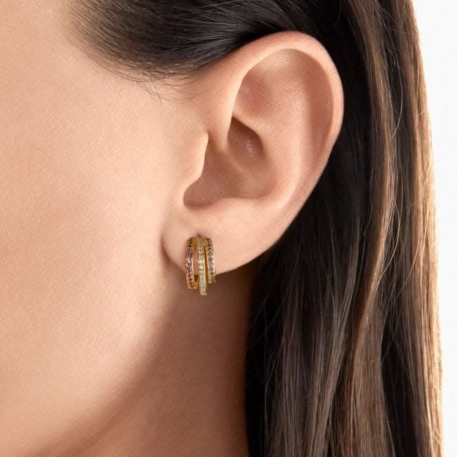 Gold Plated Colourful Stone Hoop Earrings CR663-973-7