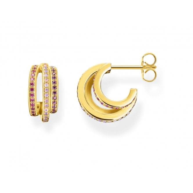 Gold Plated Colourful Stone Hoop Earrings CR663-973-7