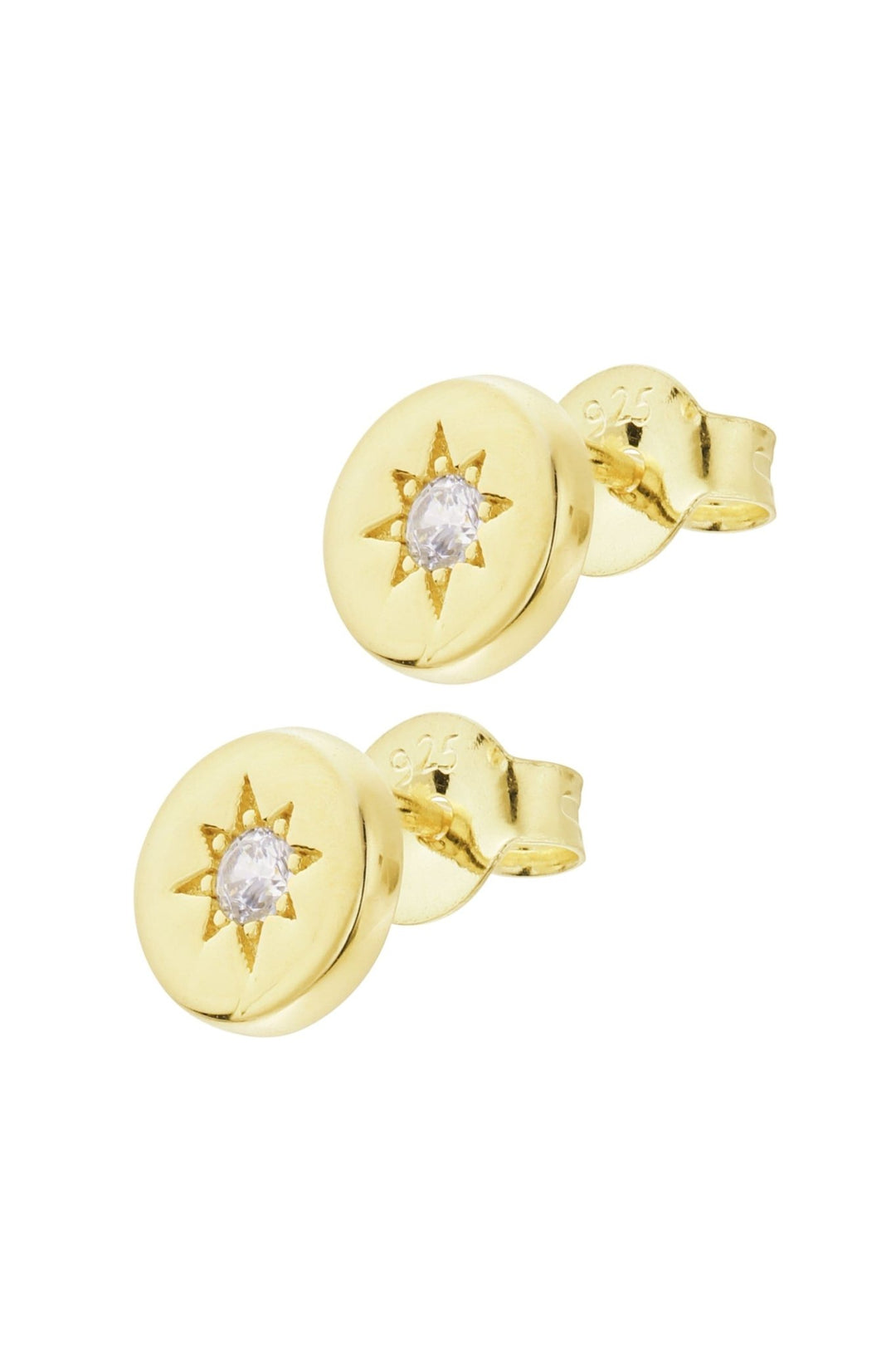 Gold Plated Sterling Silver Cubic Zirconia 7mm Disc Stud EarringsThe Fine CollectiveBA0071977