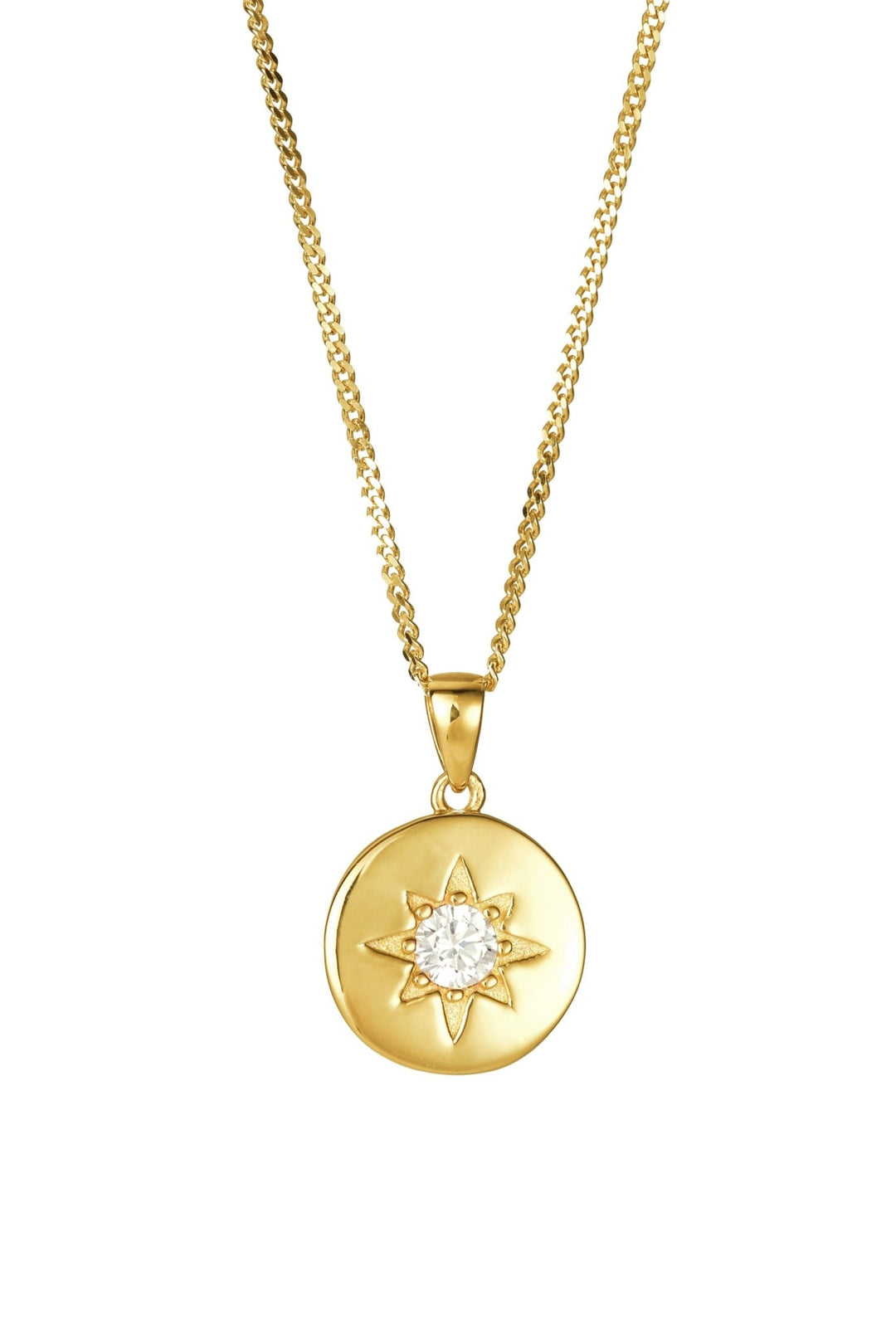 Gold Plated Sterling Silver Cubic Zirconia Disc Pendant NecklaceThe Fine CollectiveBA0071957