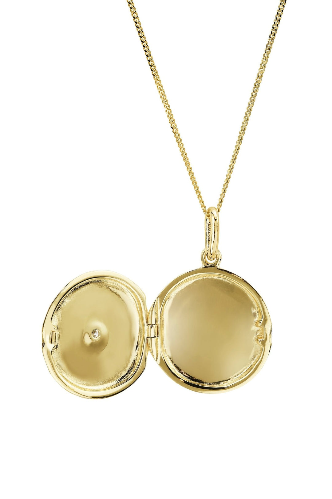 Gold Plated Sterling Silver Cubic Zirconia Faceted Round Locket NecklaceThe Fine CollectiveBA0063146