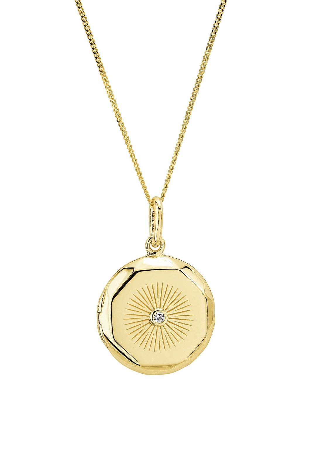 Gold Plated Sterling Silver Cubic Zirconia Faceted Round Locket NecklaceThe Fine CollectiveBA0063146