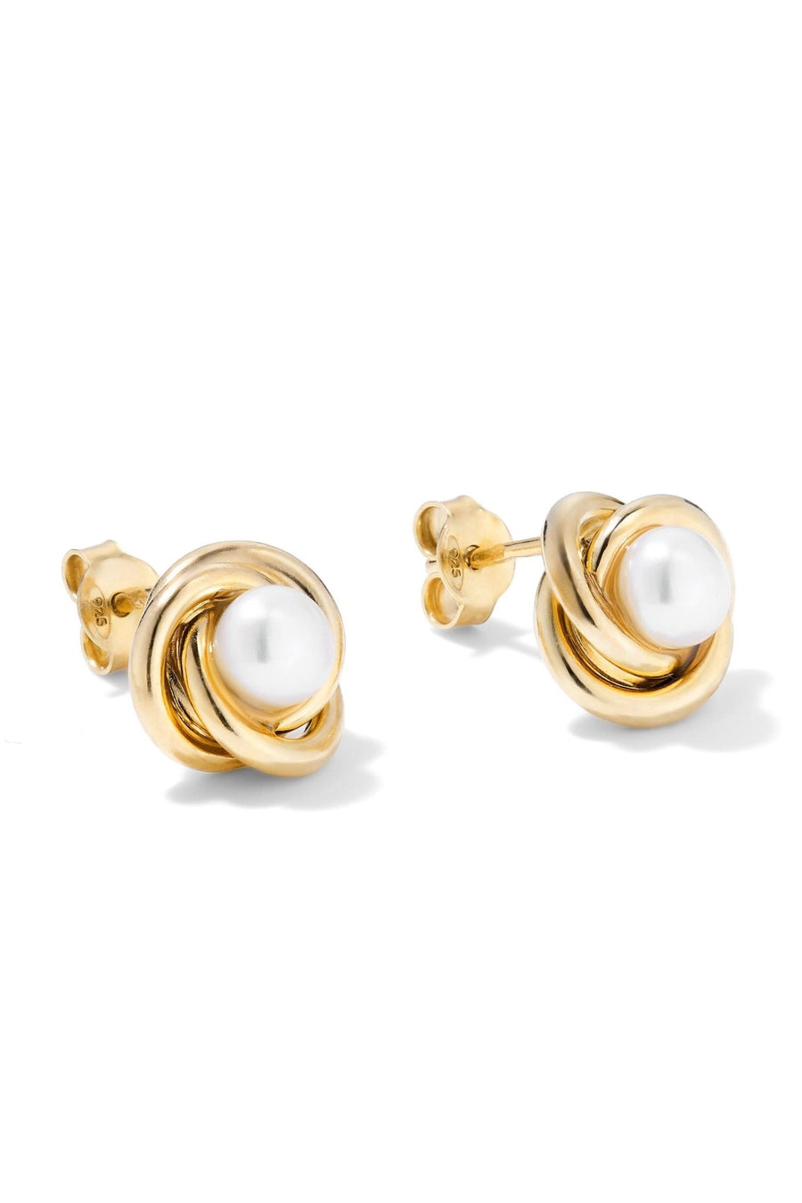 Gold Plated Sterling Silver Freshwater Pearl Knot Stud EarringsThe Fine CollectiveBA0041742